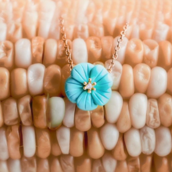 Authentic Turquoise Stone Flower Necklace Chain - Picture 3 of 12